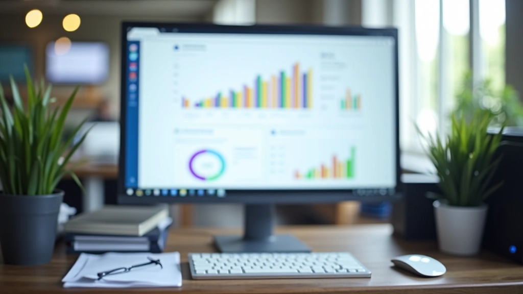 Desktop monitor showing web analytics and domain authority metrics